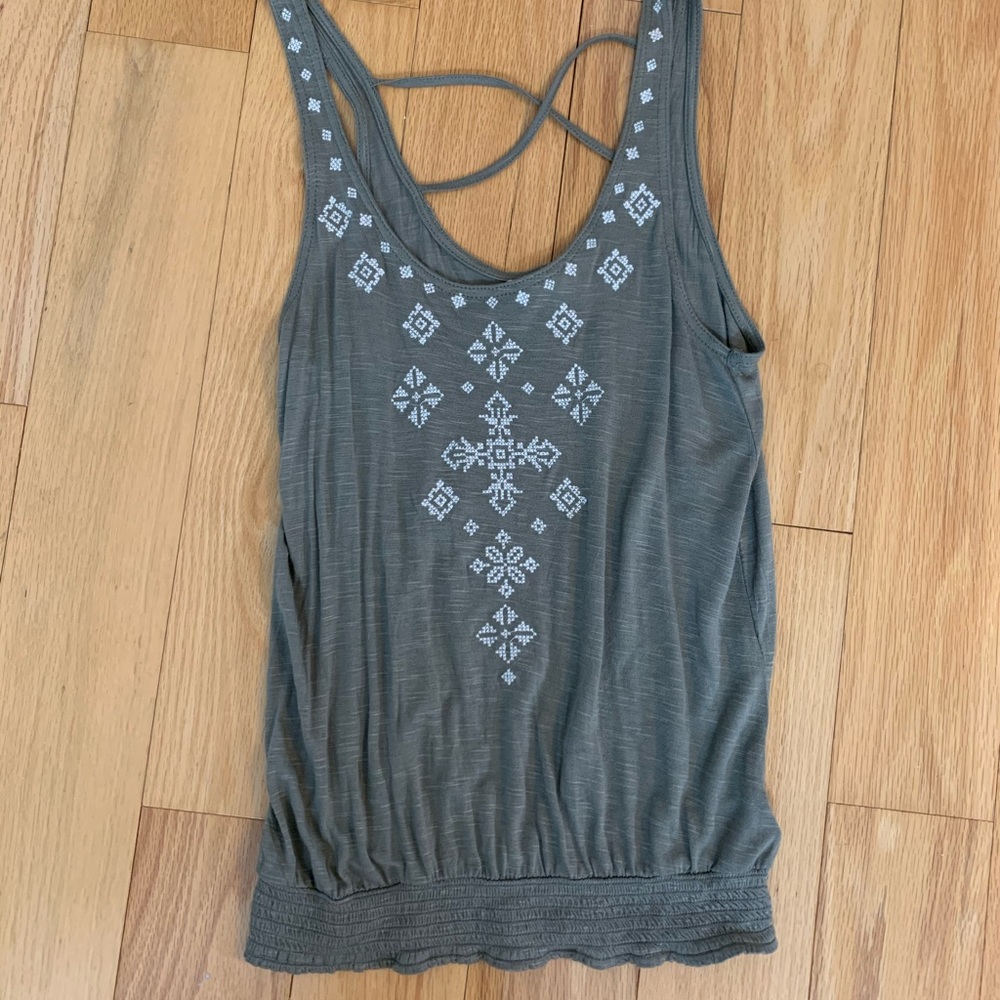 Embroidered Tank Top Olive Green